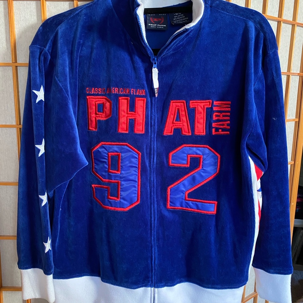 Phat Farm Velour Jacket Blue Red White stars stripes Classic American Flava